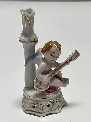 Cherub Angel W/ Guitar Mandolin Vintage Porcelain Figurine Bud Vase Japan Marked • $6.93