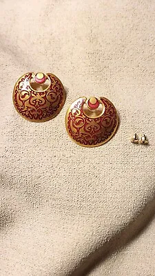 Vintage MMA Gold-tone Red Enameled Cloisonne Earrings • $18