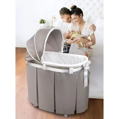 $96.99 • Buy Gray Oval Bassinet Newborn Baby Rolling Basket W/Canopy Skirt Foam Pad Storage