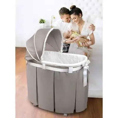 Gray Oval Bassinet Newborn Baby Rolling Basket W/Canopy Skirt Foam Pad Storage • $96.99