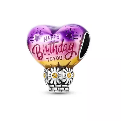 Happy Birthday To You Balloon Charm Daisy Flower Heart 925 Sterling Silver Gift • £15.99