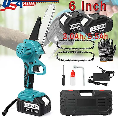 6  Mini Handheld Electric Chainsaw Cordless Chain Saw W/2 Battery 18V For Makita • $25.99
