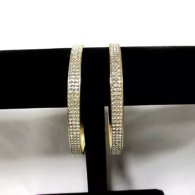 Gold Tone 3  Wide Bling Sparkling Rhinestone Hoop Earrings Costume Jewelry • $4.94