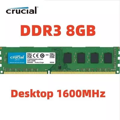 CRUCIAL DDR3 8GB 1600 MHz PC3-12800 Desktop Memory RAM Non ECC 240Pin DIMM 8GB • $20.90