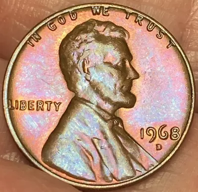 1968-D Lincoln Penny Errors L In Liberty & In God We Trust Is On The Rim Toned#2 • $3.49