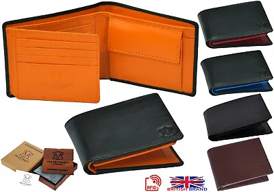 Mens Leather Wallet RFID Handmade 12 Card Holder Window ID Gift Box Personalised • £29.99