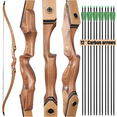 Archery 60  Takedown Recurve Bow & 12X Arrows Adult RH Hunting Target Set Arrows • $112.79