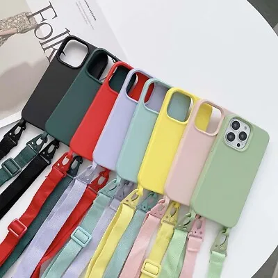 $10.73 • Buy For IPhone 14 Pro Max 13 12 11 XR 8Plus Plain Simple Silicone Lanyard Phone Case
