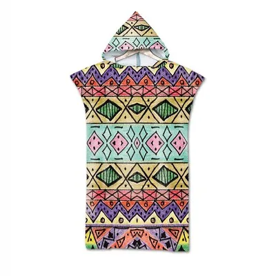 Aztec Geometric Zigzags Chevrons Hooded Poncho Towel Swim Beach Changing Robe • £21.59