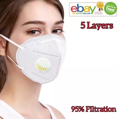 10 PCS Face Mask UK With Valve 95% Mask Face 5 Layers Air Filter Face Covering  • £7.99