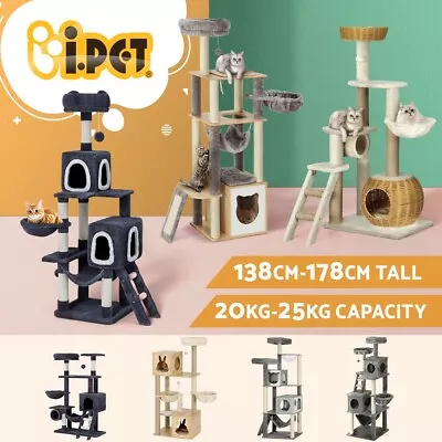 I.Pet Cat Tree Tower Scratching Post Scratcher Wood Bed Large Condo House • $75.95