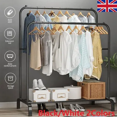 £28.99 • Buy Heavy Duty Double Clothes Rails Hanging Rack Garment Display Stand Storage Shelf