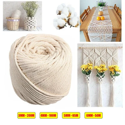 $9.59 • Buy 5/6mm 65/50M Natural Cotton Twisted Cord Craft Macrame Artisan Craft Rope AUS