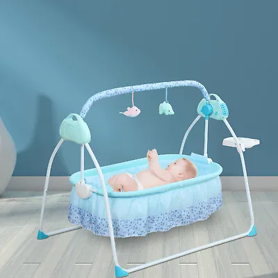 Electric Baby Rocker Swing Rocking Crib Cot Bed Infant Cradle W/ Bluetooth Music • £84.39
