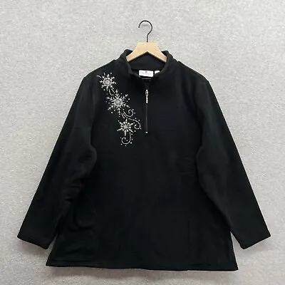 Quacker Factory Sweater Womens Large Black Snowflake Rhinestones Pullover  NEW • $29.98