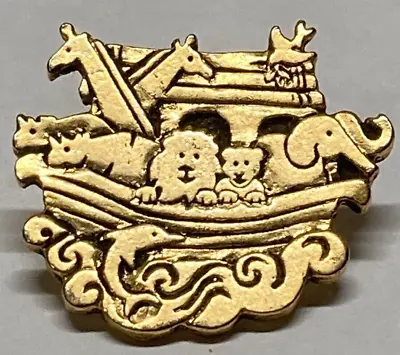 Vintage Signed Avon Goldtone Noah's Arc With Animals Biblical Brooch Pin • $6