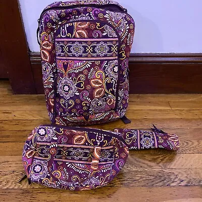 Vera Bradley Large Laptop Backpack Safari Sunset Retired Pattern Paisley Purple • $79