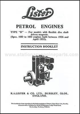 Lister D Stationary Engine Instruction Manual Book 1926-1935 Early Lister D Book • £4.50