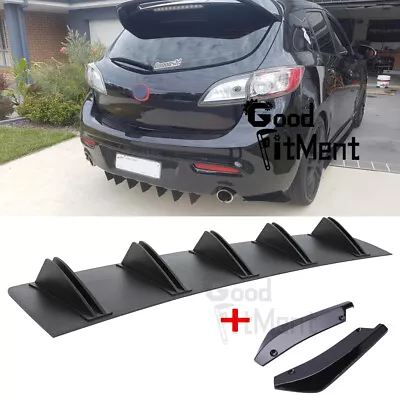 For Mazda 3 BK BL BN Rear Bumper Diffuser Fins Spoiler + Rear Lip Splitter Black • $59.42