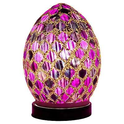 Mini Mosaic Glass Egg Lamp Purple Tile Home Gift Egg Shaped Table Light • £24.99