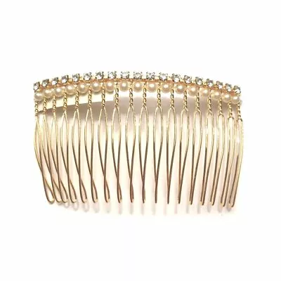 Vintage Metal Hair Comb Women Ornate Faux Pearl Crystal Rhinestone Made In Japan • $44.99