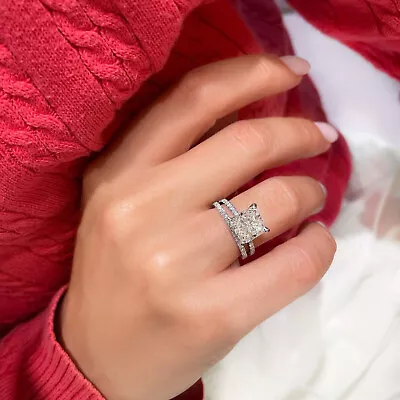 £14581.57 • Buy 3.5 Carat Natural Cushion Cut Diamond Thin Matching Wedding Band 14K White Gold