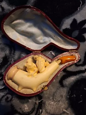 Antique German Meerschaum Carved Ivory Pipe With Case Parrots • $19.99