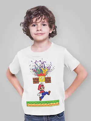 Mario T-Shirt Cartoon Gamer Player Boys Girls Movie Retro Tee Children Tee Kids • £6.99