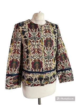 Vera Moda Jacquard Tapestry Floral Velvet Trim Unfastened Jacket Blazer 38 UK 10 • £16