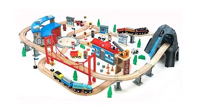 Maxim 100 Pc Mountain Wooden Train Set With Roundhouse For Toddler With Doubl... • $131.31