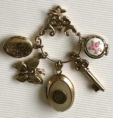 Vintage Goldtone Enamel Miniature Locket 5 Charm Ring Necklace Pendant VA Tech • $19.99