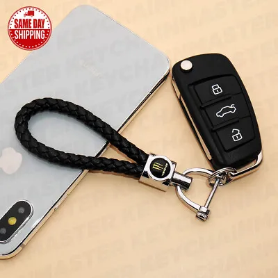 Black Weave Calf Leather Monster Logo Car Home Key Chain Ring Gift Decoration • $12.99