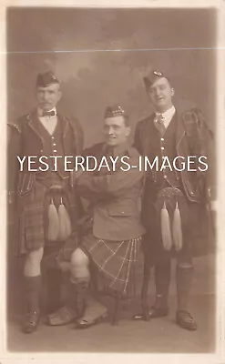 Three Highlanders Fashion Kilt Sporran Morrisons Leith Edinburgh Studio Postcard • £26.50