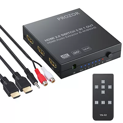 Prozor HDMI Audio Extractor Splitter 5 Port Switcher TOSLINK Optical 4K 60Hz • £27.95