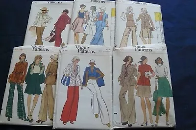 Lot Of 6 Vintage 1970s Vogue Patterns Misses Size 16 Pants Skirts Jackets Tops • $42.67
