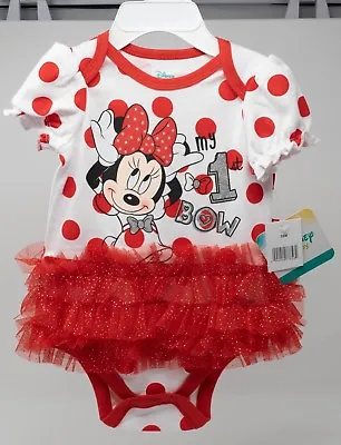 Minnie Mouse Baby Girl Bodysuit W/ Ruffle 1st Bow NWT Disney Baby 3-6 6-9 Red • $11.99