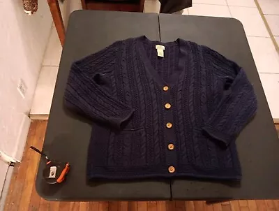 Vintage LL Bean Sweater Womens Sz M  Blue Cardigan Cable Fisherman Knit 90s Y2K • $48