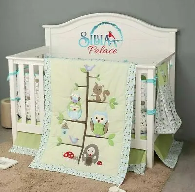 $112.03 • Buy Baby Unisex 7 Piece Cotton Nursery Bedding Crib Cot Set Owl On Green Garden Tree