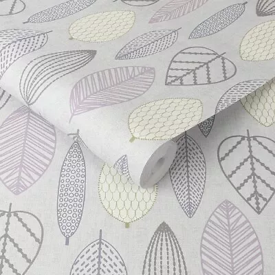 Superfresco Easy Paste The Wall Scandi Leaf Lilac Wallpaper 103172 • £15