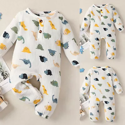 Newborn Baby Boy Animal Print  Cute Pullover Jumpsuit Romper Bodysuit Clothes • £6.19