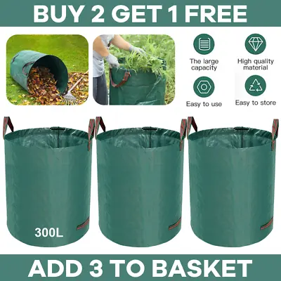 300L Heavy Duty Garden Waste Bags Reusable Waterproof Leave Grass Refuse Sack • £6.99