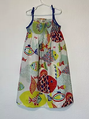 Mini Boden Strappy Sundress Fish Print Shift Size 9-10Y Smocked • $19.95