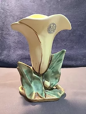 McCoy Single Lily Vase Vintage Pottery Flower Yellow Calla Lily 8  Tall • $35