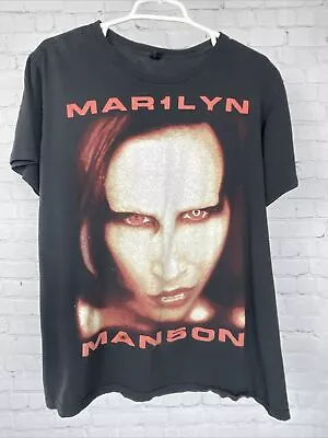 Marilyn Manson Shirt Mens Large Black Big Face Logo Grunge Goth Skate Punk • $23.99