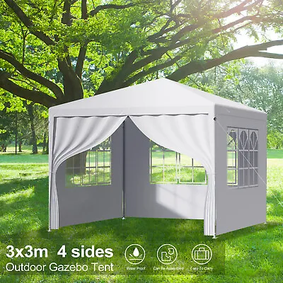 3x3m Gazebo Marquee Heavy Duty Garden Party Canopy Waterproof Tent With 4 Sides • £49.99