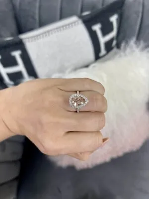 950 Platinum 3.20 Ct Real Lab Created Pear Cut Morganite Diamond Engagement Ring • $1269.53