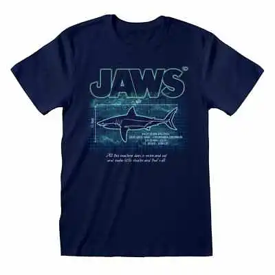 Jaws T-Shirt Shark Facts No Swimming Movie New Blue Official • £13.95