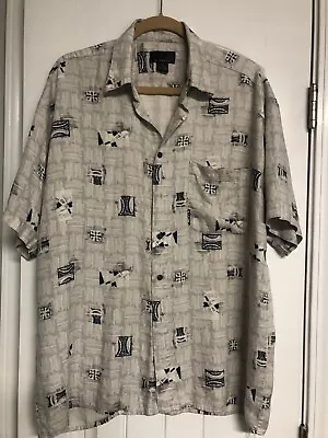 J FERRAR  Shirt Men L RAYON Fabric  Print Short Sleeve Button-Up  Beach SUMMER • $4.74