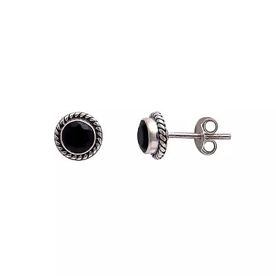 Black Spinel Round Vintage Handmade 925 Sterling Silver Stud Earrings 8 Mm AK-69 • $15.99