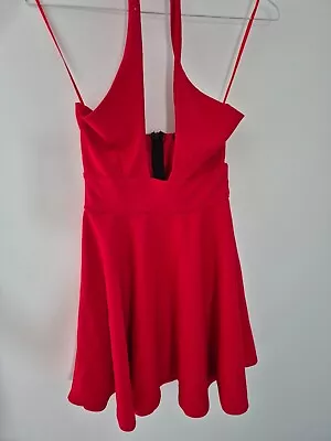 Missguided Red Cross Neck Cut Out Bodycon Dress UK Size 8 • £2.99